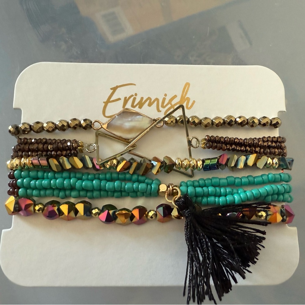 NEW Erimish Bracelets Stack Set Turquoise Gold Red White Multi Color